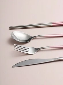 2/3/4件套不锈钢便携式餐具套装，旅行用具，可重复使用的露营餐具套装带盒，包括叉子、勺子、筷子和盒子，适用于西餐、厨房、午餐盒、办公室、野餐、日常用餐、圣诞节，各种组合可用作圣诞礼物 - 彩色 - 查看 3