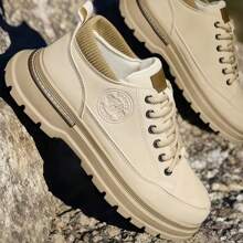 Plus Size Men's New Cargo Shoes, Men's Casual Leather Boots, Cargo Shoes, Low Top Boots, Outdoor Hiking Boots, Low Cut Casual Sneakers, Beige