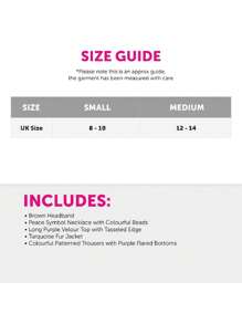 I LOVE FANCY DRESS Ladies Groovy Hippie Costume Flower Power 5pc Outfit Top, Furry Jacket, Purple Flares, Peace Necklace, Beads And Headscarf Floral Pattern Five Piece Set 60s 70s Fancy Dress - Blue/Purple - View 7