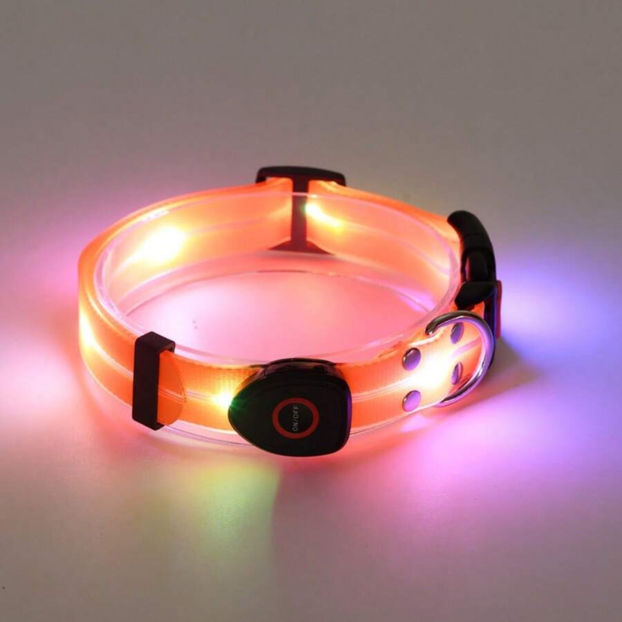 1pc USB Rechargeable 5 Color LED Glowing Dog Collar, Luminous Pet Leash