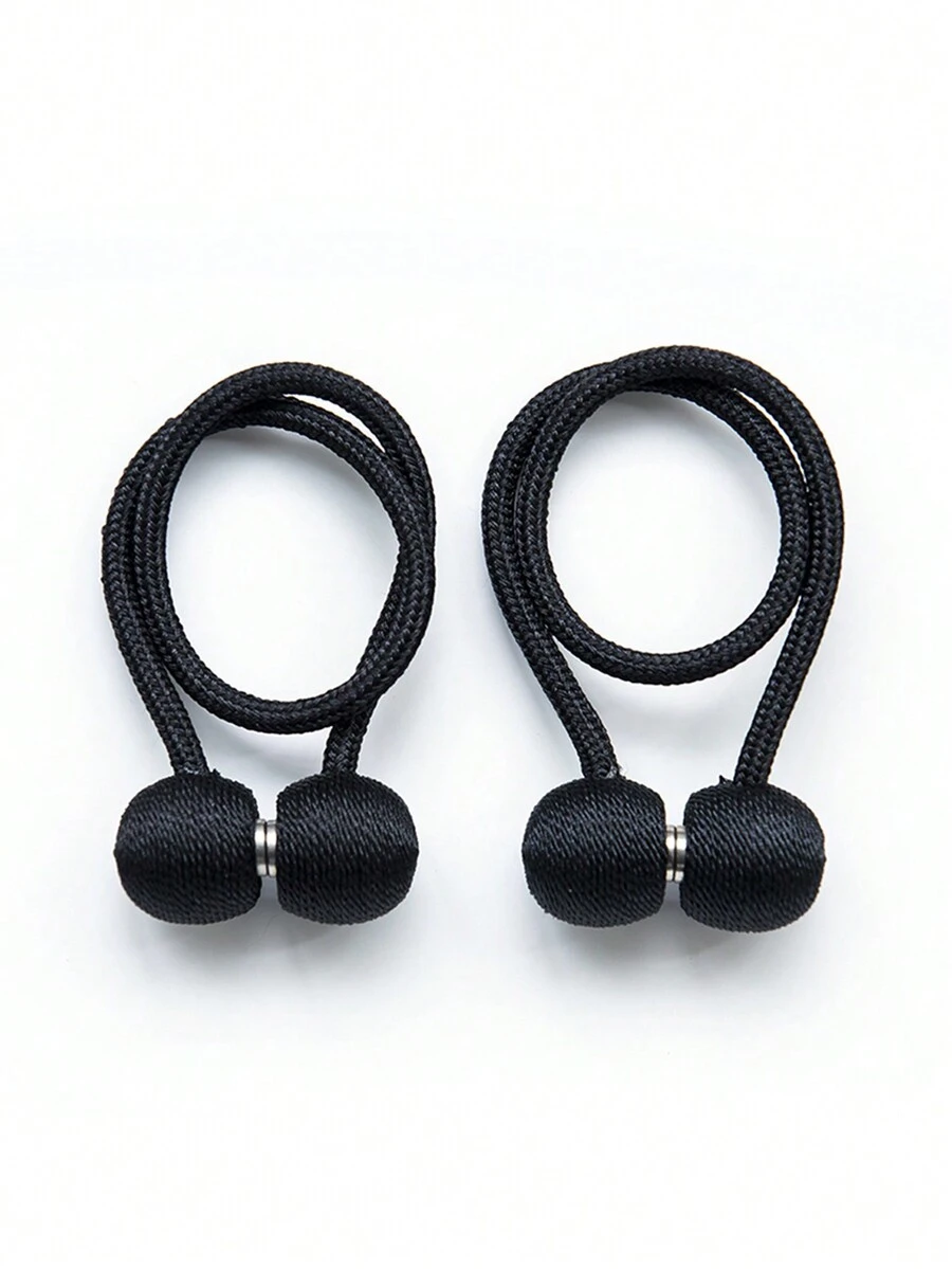 2pcs Magnetic Curtain Tiebacks, Creative Curtain Hooks, Curtain Tie Ropes - Black - View 1