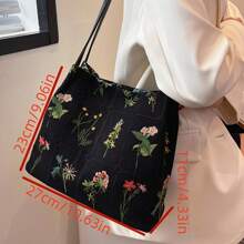 2024 Spring/Summer New Embroidery & Print Tote Bag For Women, Fashionable Large Capacity Canvas Shoulder & Crossbody Bucket Bag