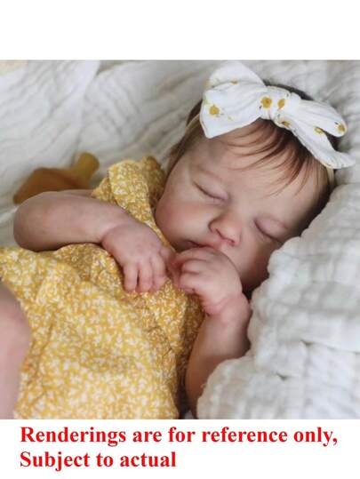 Realistisk 50 cm återfödd sovande babydocka med 3D-målad hud och synliga vener, 20 tum mjuk vinylnyfödd bebis med tygkropp, härlig klädleksak för barn (vissa delar slumpmässiga, inklusive napp, håraccessoarer, flaska, blöja och klädset)