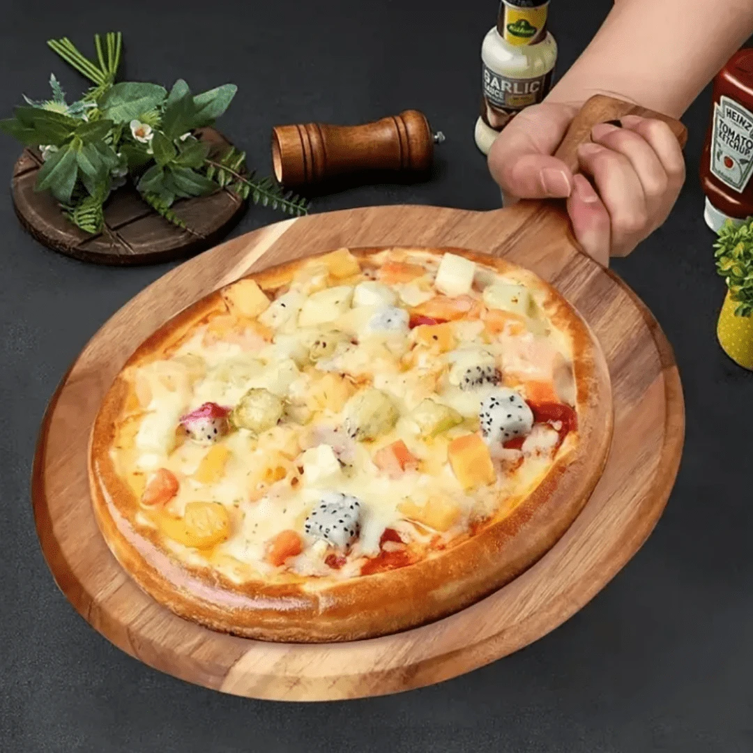 1pc Sandalwood Tray, Pizza Tray, Breakfast Tray, Home Kitchen, Cafe