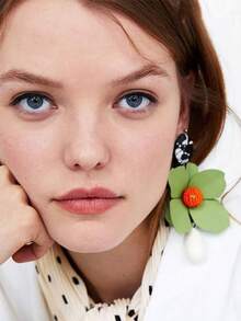 1 对女士夸张花朵珍珠吊坠耳环，彩色花朵花蕊仿珍珠流苏，适合送给好朋友和自己的度假珠宝礼物 - 花朵 - 查看 5