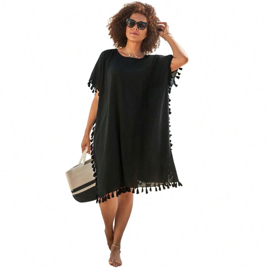 Swimsuits For All Women's Everly Pom Pom Cover Up Tunic - màu đen - Xem 1
