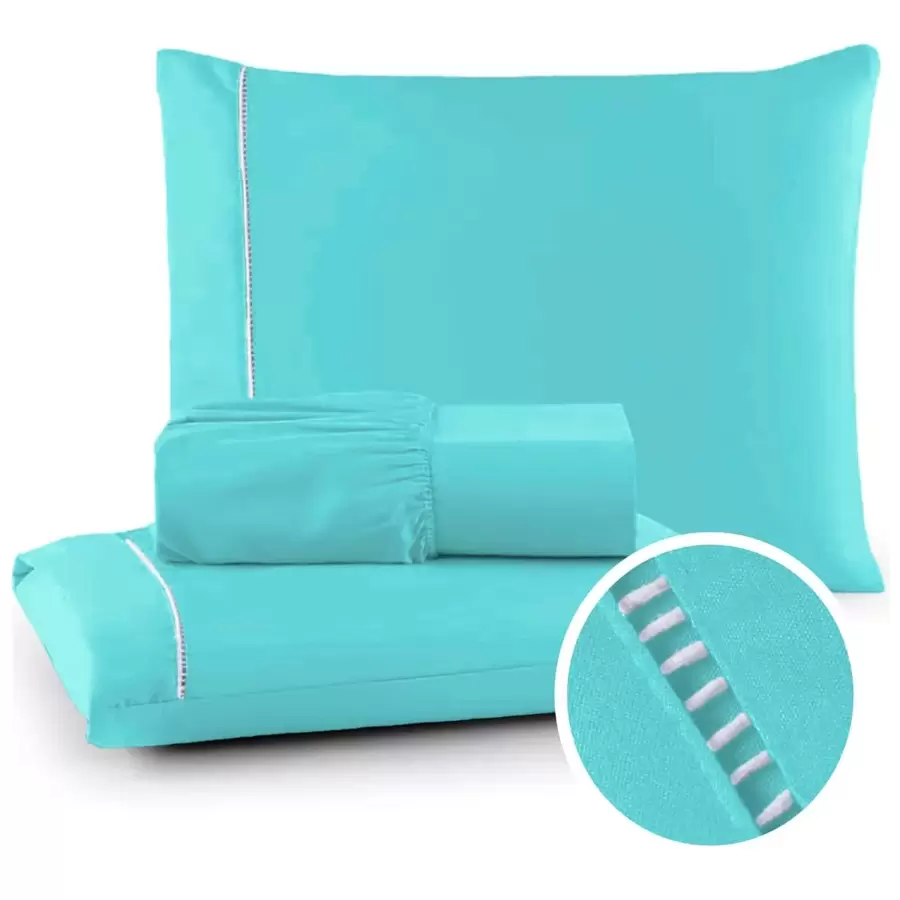 400 Thread Count Bedding Set With Elastic Band Hotel Standard All Sizes - Azul menta - Ver 1