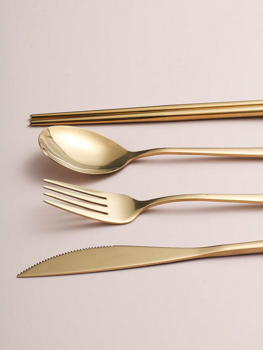 4pcs Stainless Steel Portable Cutlery Set, Including Knife, Fork, Spoon