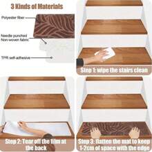 15 Pack 8"X 30" Non-Slip Carpet Stair Runners Treads For Indoor Wooden Steps With Self Adhesive Tape Rug Anti Moving Staircase Covers Mats For Elders And Pets Reusable Washable Adhesive