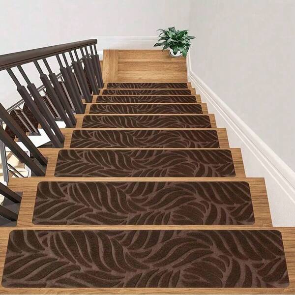 15 paquetes Bandas antideslizantes para peldaños de escalera de 8"X 30" para pasos de madera interiores con cinta adhesiva de seguridad, alfombras antideslizantes para escaleras, cubiertas para ancianos y mascotas, reutilizables y lavables con adhesivo
