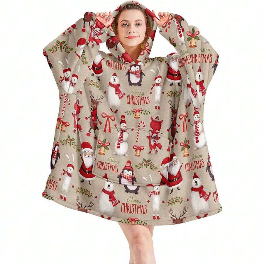 Cozy Santa Hooded Wearable Blanket For Women - Soft, Warm, And Comfortable With Large Pockets - Perfect Christmas Gift For Girlfriend Or Mom - Multicolor - View 1