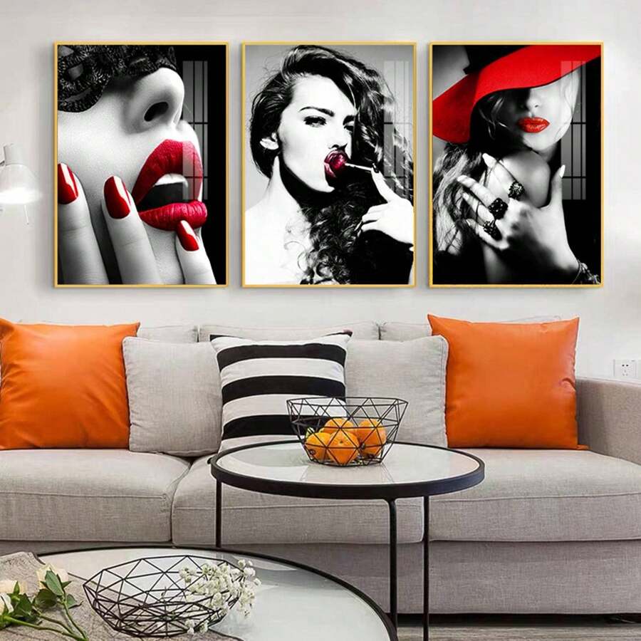 3 bức tranh trang trí NC, tấm nghệ thuật treo tường trừu tượng, áp phích vải canvas vẽ móng tay phụ nữ thời trang hiện đại, tranh tường nghệ thuật phụ nữ đeo mặt nạ Bắc Âu, trang trí nhà phòng khách hiện đại - Nhiều màu - Xem 1