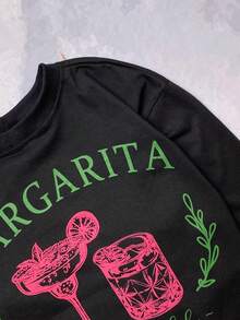 Cropped Printed Aesthetic Minimalist Margarita Glass Summer Women Cotton Style Blouse Short T-Shirt - 黑色 - 查看 3