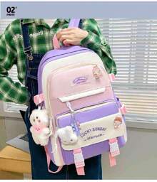 MOCHILA KAWAII COMBO DE CINCO PIEZAS - Morado - Ver 3