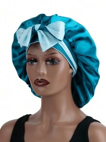 Touca de dormir feminina de cetim com faixa elástica longa, dupla camada, ajustável, bicolor, protege cabelos cacheados e trançados. Ideal para o Dia dos Namorados. - Multicolorido - Ver 5