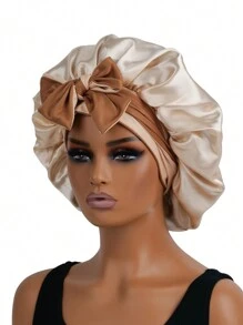 Touca de dormir feminina de cetim com faixa elástica longa, dupla camada, ajustável, bicolor, protege cabelos cacheados e trançados. Ideal para o Dia dos Namorados. - Multicolorido - Ver 3