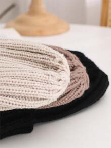 Winter Knit Beanie Caps, Unisex Elastic Acrylic Skullies, Breathable Plain Knitted Beanies With Turn-Up Cuff For All Seasons