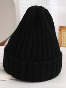 Winter Knit Beanie Caps, Unisex Elastic Acrylic Skullies, Breathable Plain Knitted Beanies With Turn-Up Cuff For All Seasons