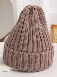 Winter Knit Beanie Caps, Unisex Elastic Acrylic Skullies, Breathable Plain Knitted Beanies With Turn-Up Cuff For All Seasons