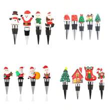 Lote de 3, 4 ó 5 Tapones reutilizables para botellas de vino con diseño aleatorio de Papá Noel, de aleación metálica, decoraciones navideñas para tapones de botellas de vino y bebidas, para fiestas de Navidad, cumpleaños y regalos