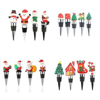 3Pcs 4Pcs 5Pcs Random Style Santa Claus Wine Stoppers Reusable Alloy Wine Bottle Stopper Christmas Decorative Wine Stoppers Wine And Beverage Bottle Stoppers For Xmas Party Birthday Supplies Accessories Gift,Christmas Gifts,Merry Christmas