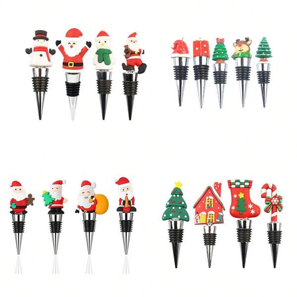 3Pcs 4Pcs 5Pcs Random Style Santa Claus Wine Stoppers Reusable Alloy Wine Bottle Stopper Christmas Decorative Wine Stoppers Wine And Beverage Bottle Stoppers For Xmas Party Birthday Supplies Accessories Gift,Christmas Gifts,Merry Christmas