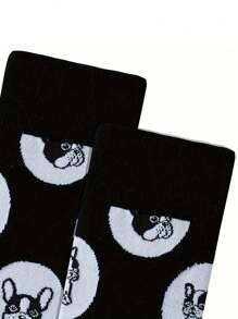 1 par de calcetines divertidos con estampado de cachorro de dibujos animados, ligeros y con estilo, calcetines novedosos para hombres y mujeres