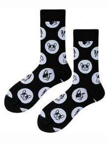 1 par de calcetines divertidos con estampado de cachorro de dibujos animados, ligeros y con estilo, calcetines novedosos para hombres y mujeres
