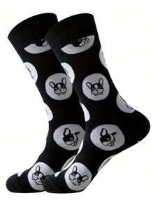 1 par de calcetines divertidos con estampado de cachorro de dibujos animados, ligeros y con estilo, calcetines novedosos para hombres y mujeres