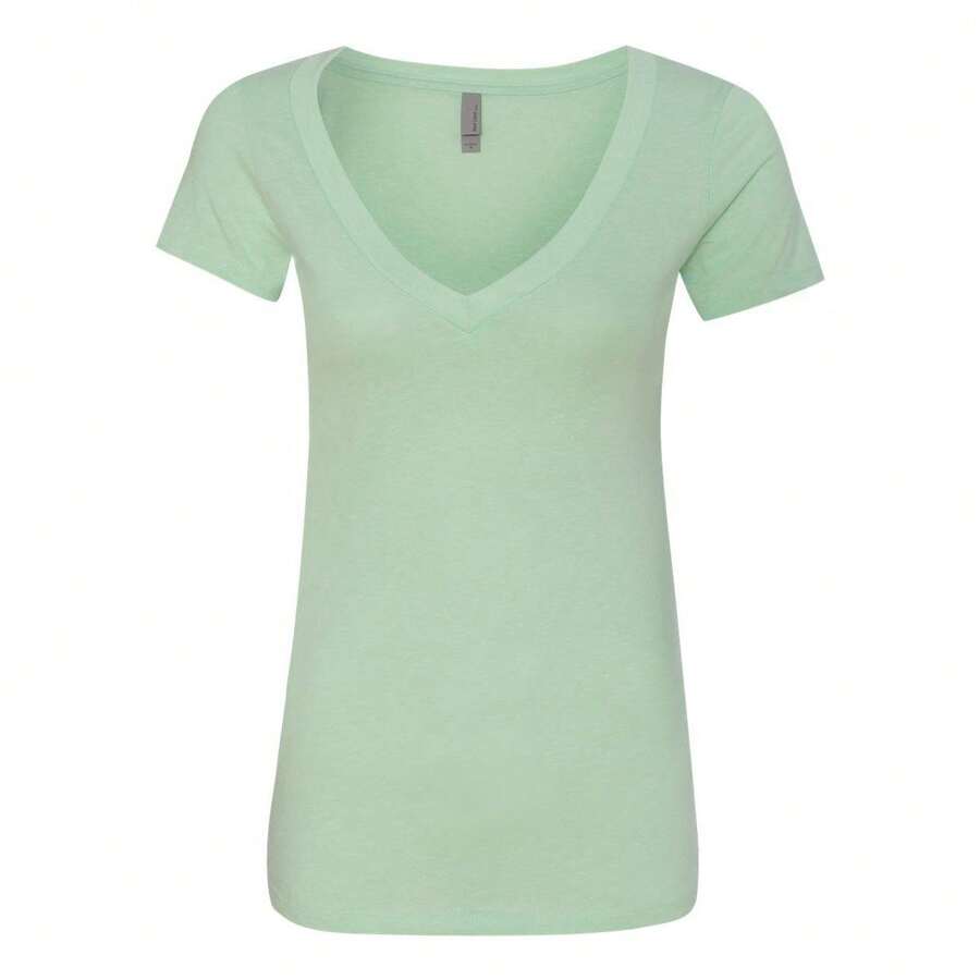 Womens CVC Deep V-Neck T-Shirt (Mint) - Mint Blue - View 1