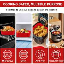 Van vierkante siliconen airfryervoering, geschikt voor 4-7 liter, 8-inch siliconen airfryervoeringpot, voedselveiligheid airfryer ovenaccessoires, vervangers voor bakpapier, herbruikbare airfryer siliconenvoering, keukengadgets en keukenbenodigdheden