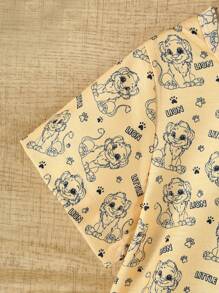 Young Boy Summer Casual Lion Print Round Neck Short Sleeve T-Shirt And Lion Print Shorts Set - Yellow - View 4