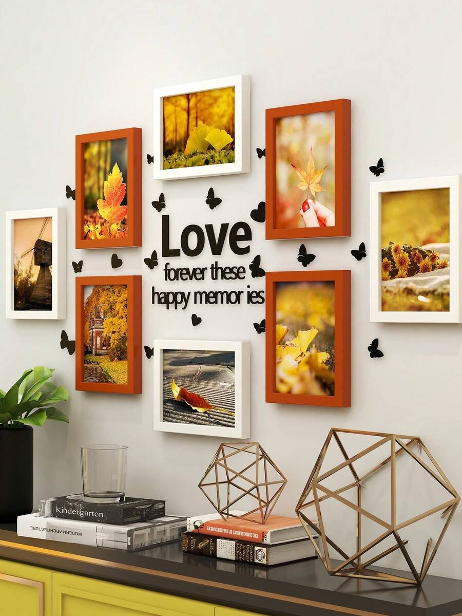 8pcs Creative Selfie Wall Picture Frame Set With Butterfly Stickers