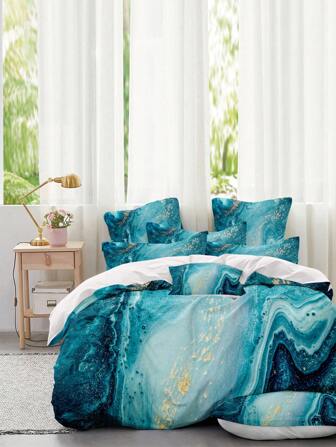 2/3pcs Colorful Marble Pattern Duvet Cover Set, Soft & Comfortable Microfiber Duvet Cover, Washable