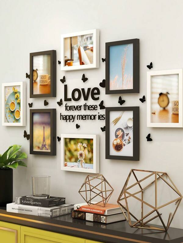 8pcs Creative Selfie Wall Picture Frame Set With Butterfly Stickers, Photo Wall Collage For Wall Decor, No Drilling Required, Includes Landscape Photos Gifts Birthday Graduation