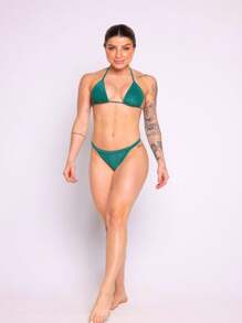 Textured Triangle Bikini - Màu xanh lá cây đậm - Xem 2