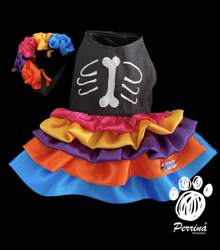 DISFRAZ PERRINA HALLOWEEN DIA DE MUERTOS PARA MASCOTA CATRINA - Multicolor - Ver 2