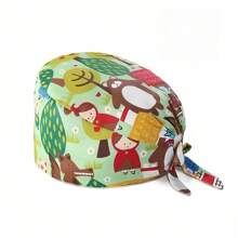 1 pieza Gorra de enfermera con estampado de paisaje y dibujos animados, hecha de poliéster, adecuada para médicos, enfermeras, salones de belleza, clínicas veterinarias, se puede usar en todas las estaciones para protección antibacteriana y contra el polvo - Multicolor - Ver 22