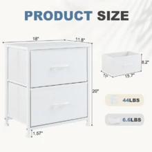Nightstand With 2 Fabric Drawers, SmallDresser, Side Table, End Table, Bedside Table,Night Stands, Small Nightstand, BedroomFurniture - 白色 - 查看 7
