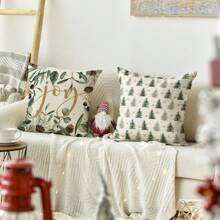 4件套快乐树和雪花装饰枕套，欢乐球冬季假日沙发靠垫套，单面设计，不含枕芯，圣诞家居装饰 - 綠色 - 查看 6