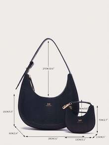 VANESSA MAY Bộ 2 túi đeo vai hình lưỡi liềm in họa tiết rắn và túi cầm tay bằng da PU, phù hợp cho mùa thu và đông - màu đen - Xem 3