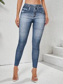 Damskie legginsy sportowe z nadrukiem imitującym dżins, elastyczne, szybkoschnące, oddychające, codzienne spodnie, spodnie sportowe do jogi z wysokim stanem i podnoszeniem bioder, uniwersalne legginsy ze spandexu w stylu dżinsowym, wyszczuplające sylwetkę, przyjazne dla skóry i oddychające, można nosić o każdej porze roku, odpowiednie na siłownię, jazdę na rowerze na świeżym powietrzu, bieganie, jogę, sporty ekstremalne i dojazdy do pracy