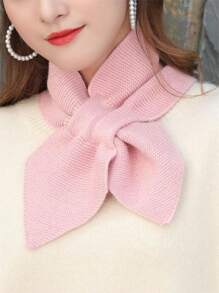 Minimalist Solid Color Knit Cross Scarf Stylish Versatile Warm Neck Scarf Autumn Winter Coldproof Elastic Scarf