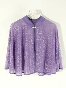 1 pieza Chal elegante de mujer con botón de perla falsa, patrón floral y calado, negro, perfecto para una cita o fiesta de noche y complementa con un vestido camiseta, Día de San Valentín