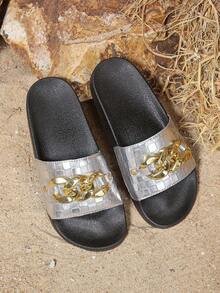 女士时尚百搭一脚蹬拖鞋，适合室内外穿着，个性时尚，网红女士运动凉鞋，卡通沙滩拖鞋，适合度假居家，可爱防滑，舒适平底凉鞋 - 銀色 - 查看 6