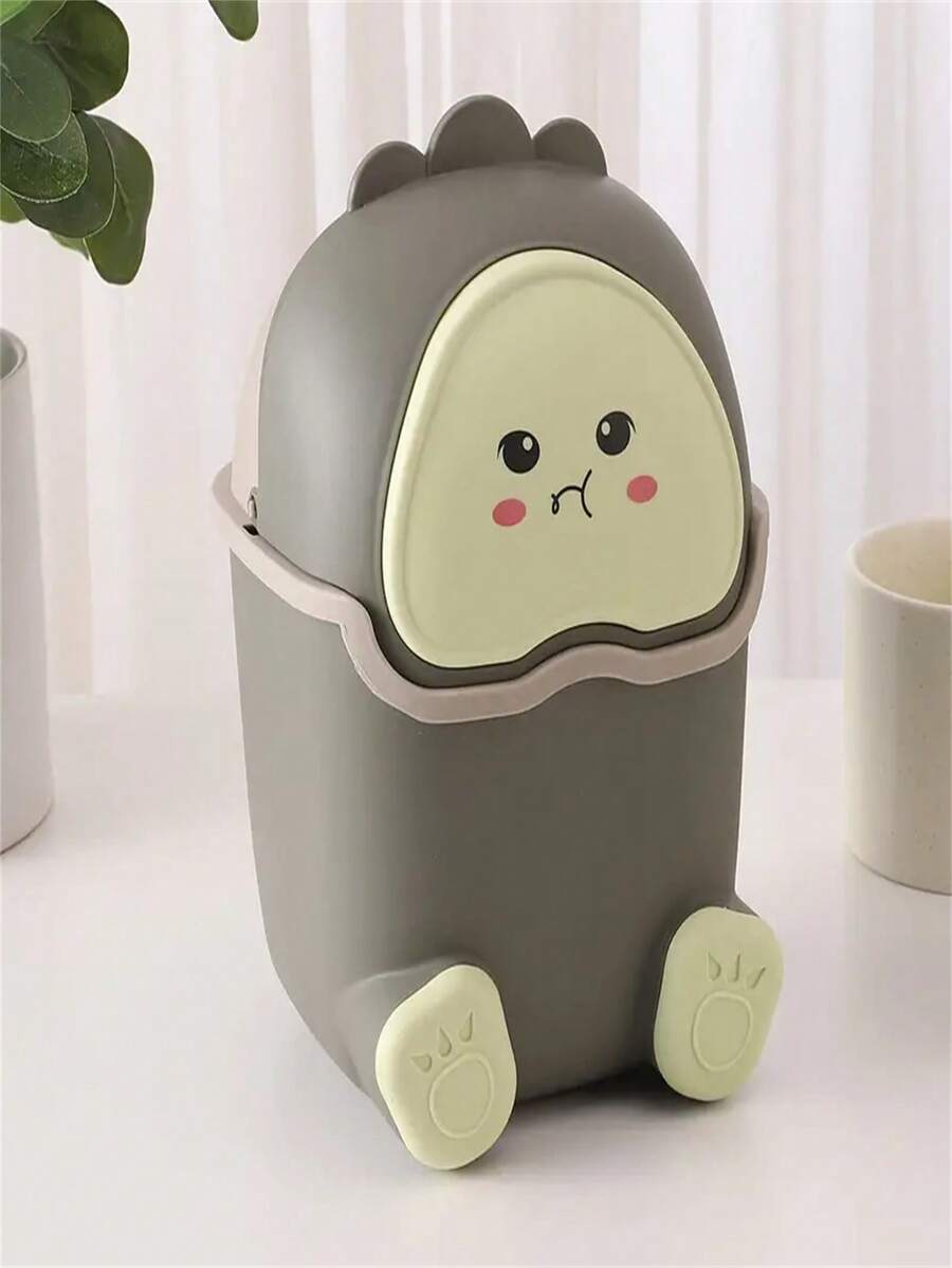 1pc Covered Small Desktop Trash Can, Creative Cartoon Flip Lid Storage