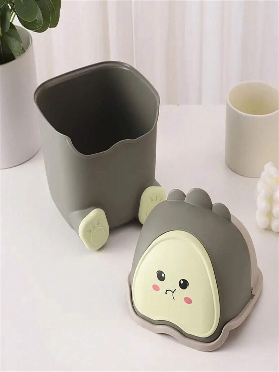 1pc Covered Small Desktop Trash Can, Creative Cartoon Flip Lid Storage