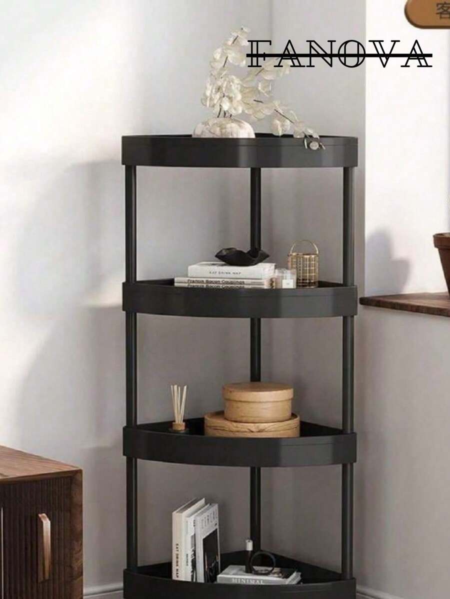 Plastic Triangle Corner Shelf, 4, 3, 2 Tier Utility Triangle Shelf, Bathroom Storage Rack, Multifunctional Organizer For Kitchen, Bathroom, Living Room And Office, Multifunctional Storage Rack, Rolling Organization Cart With Wheels - Black - View 1