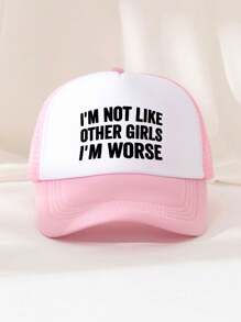 1pc Unisex Printed Decor Funny Sponge Mesh Trucker Hat, Baseball Cap, Sun Hat, Dad Hat, Suitable For Daily Use, Outing, Travel, Hiking, Beach, Vacation