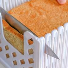 1 pieza Rebanador de pan ajustable, guía cortadora de tostadora de cocina doméstica, rebanador de pan de plástico blanco, soporte plegable para rebanar pan con guías uniformes de rebanadas